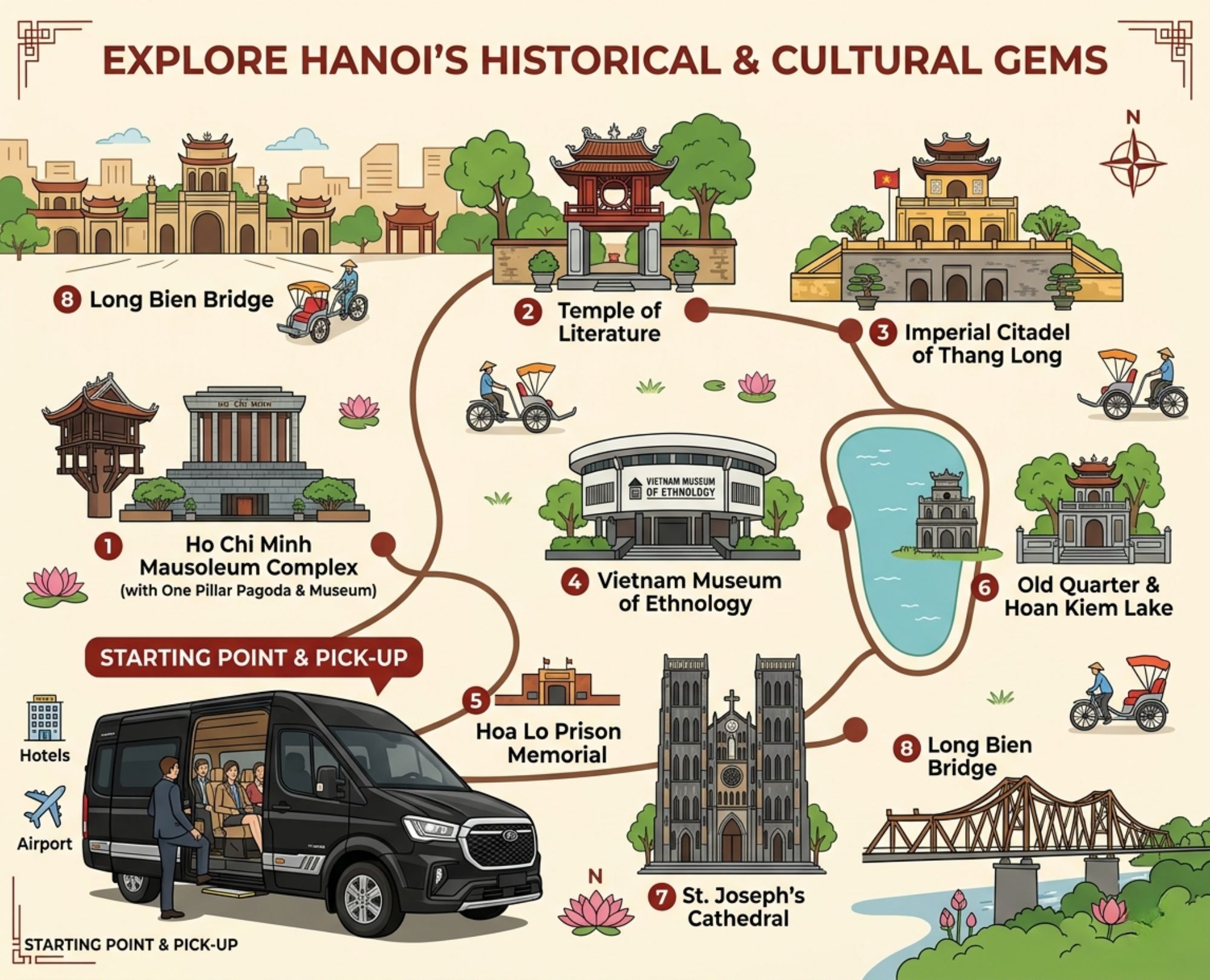 Hanoi-city-tour-map-featuring-top-historical-and-cultural-attractions-with-a-luxury-limousine-pick-up-service