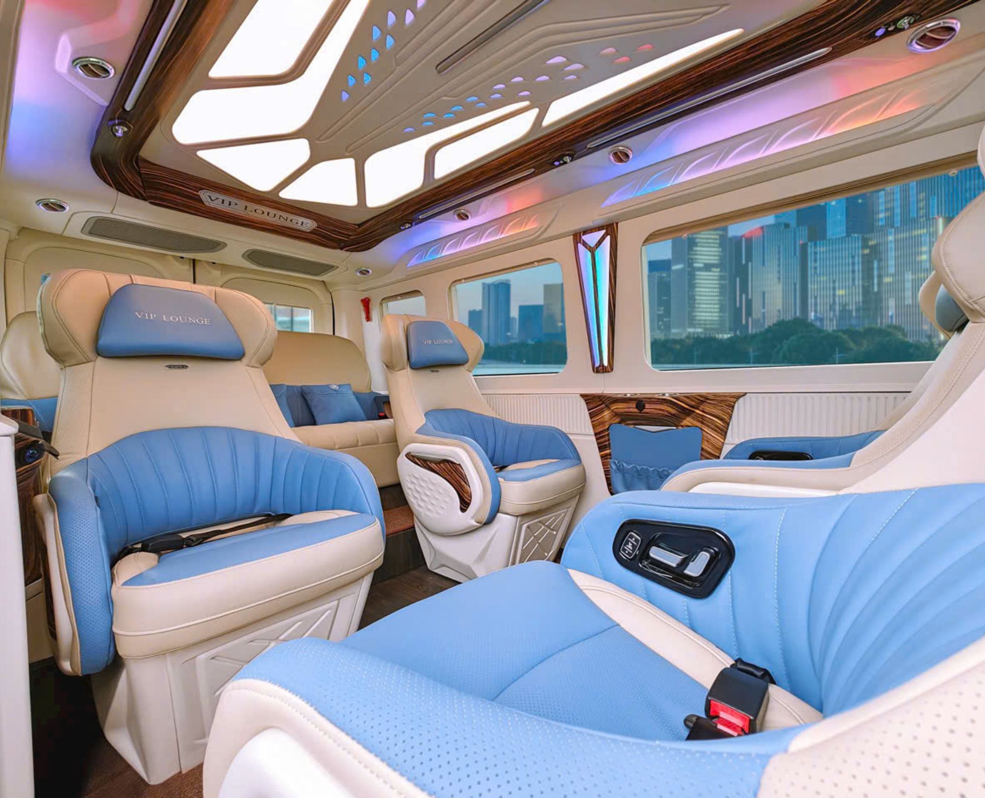 Modern-blue-and-cream-interior-of-DCar-VIP-Lounge-with-luxurious-360-degree-rotating-seats