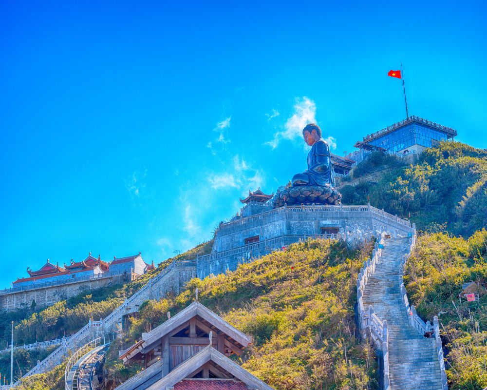 Big buddha statue at the top of Fansipan mountain