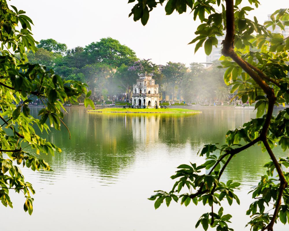 Turtle Tower in Hanoi Hoan Kiem lake