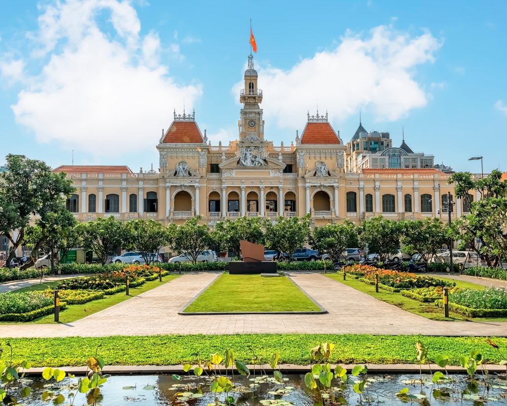 You can stop Ho Chi Minh Hall at Nguyen Hue street when you drive on the way