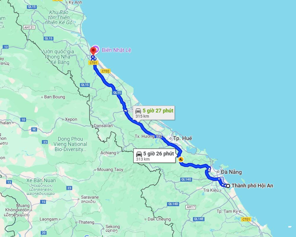 Route from Hoian to Dong Hoi.