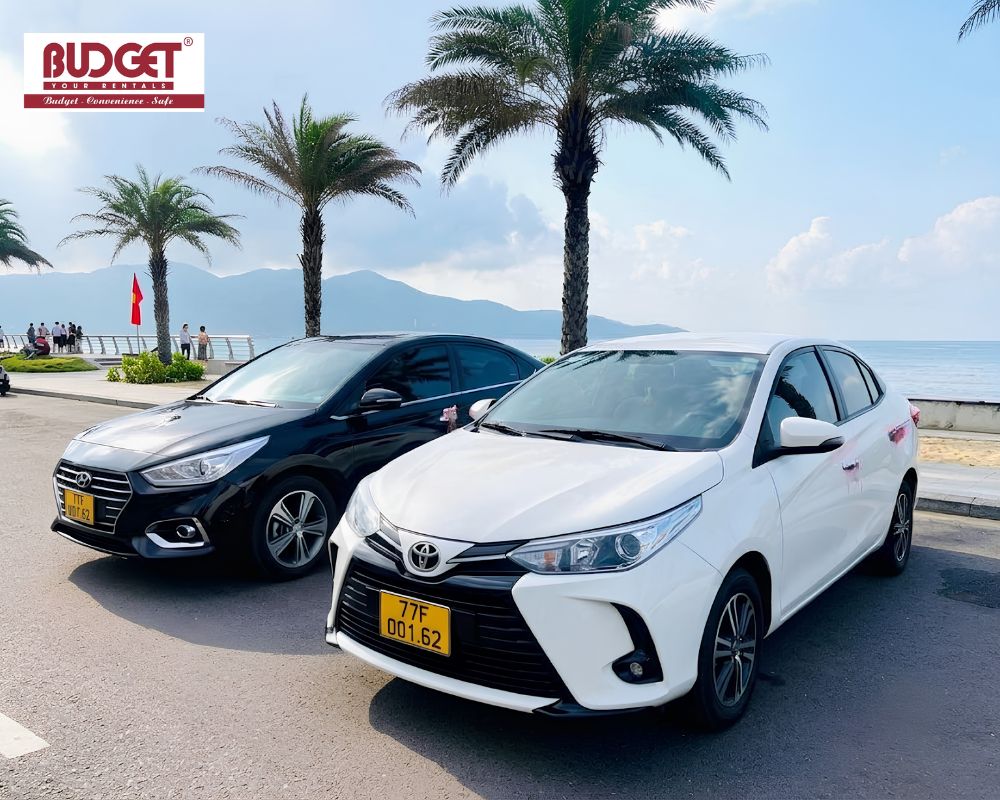 A-black-Hyundai-Accent-and-a-white-Toyota-Vios-parked-along-a-scenic-coastal-road-in-Quy-Nhon