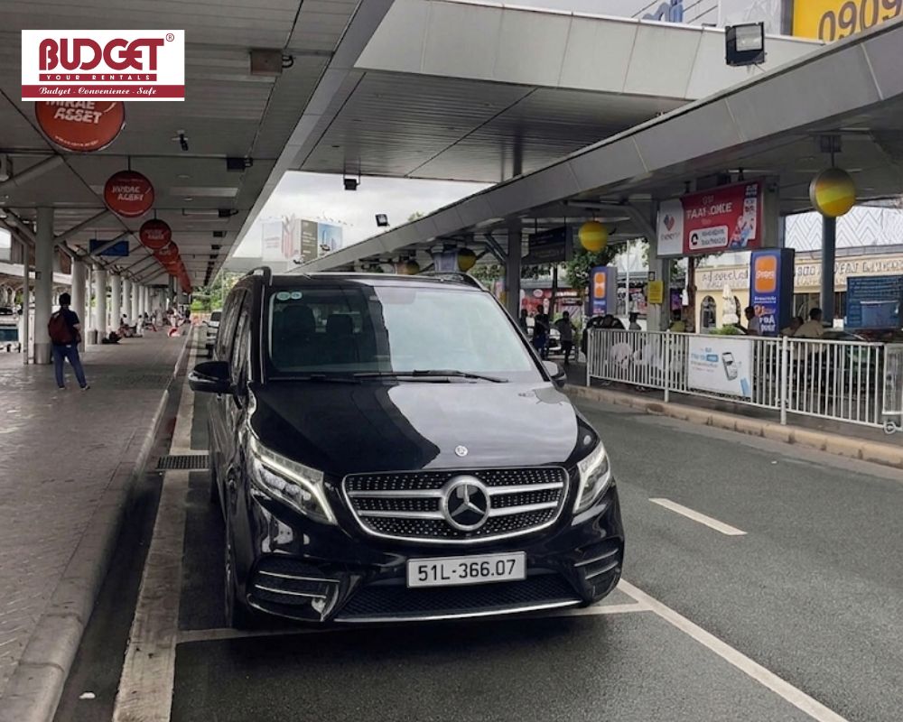 Our-black-Mercedes-Benz-V-Class-luxury-minivan-parked-at-Tan-Son-Nhat-Domestic-Terminal