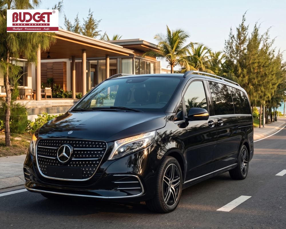 Premium-black-Mercedes-Benz-V-Class-private-rental-car-parked-by-a-luxury-beachfront-villa-in-Ho-Tram-Vietnam