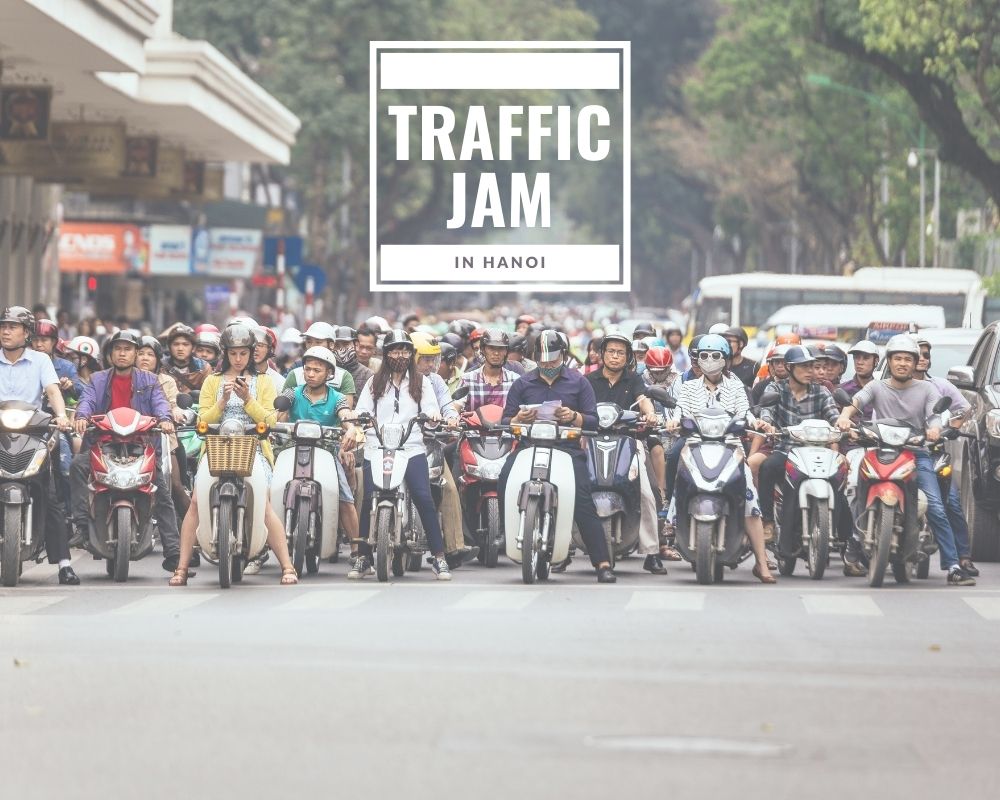 Motorcycles got traffic jam on the road in Hanoi, Vietnam