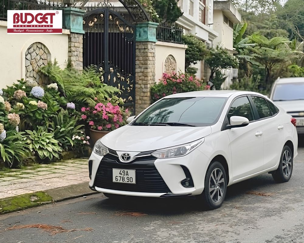 White-Toyota-sedan-parked-along-a-charming-street-lined-with-blooming-hydrangeas