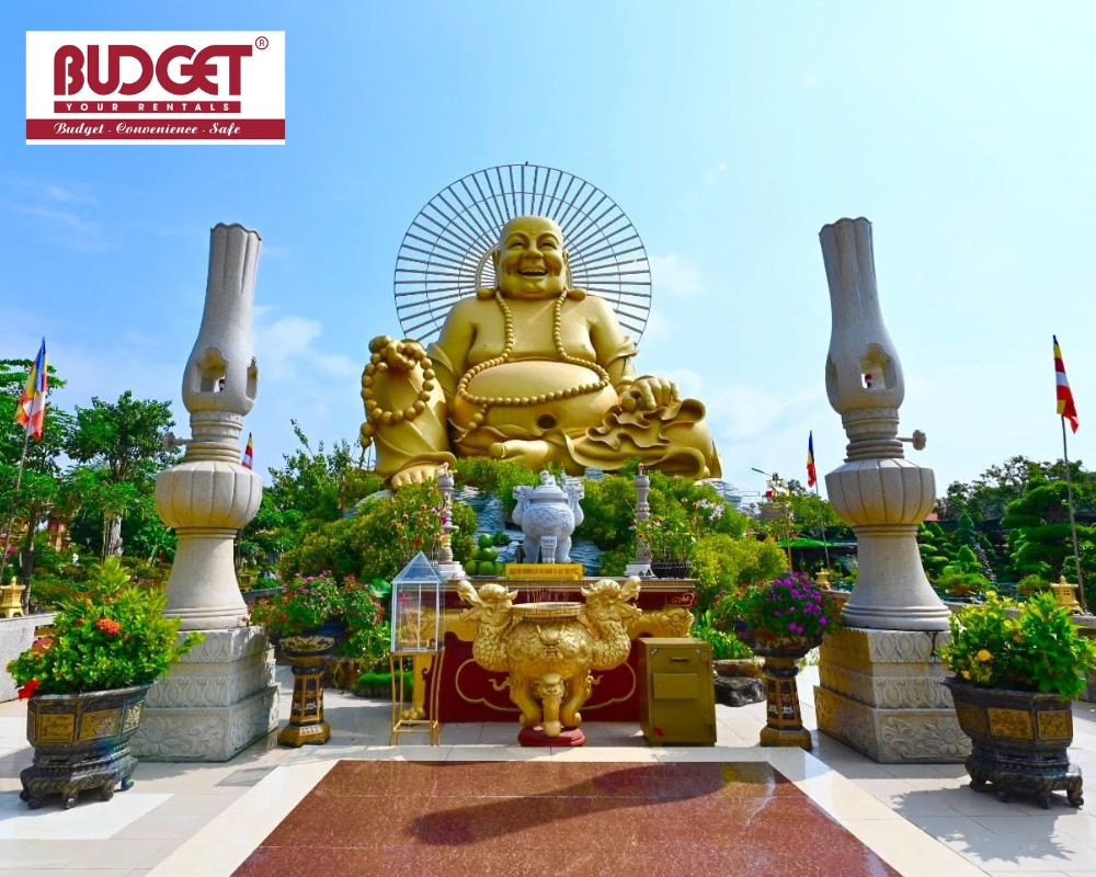 A giant gold-plated statue of Maitreya Buddha at Van Phuoc Pagoda