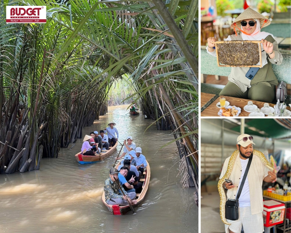 Travelers will enjoy a peaceful ride on a hand-rowed sampan, visit a local bee farm, and pose with a real python