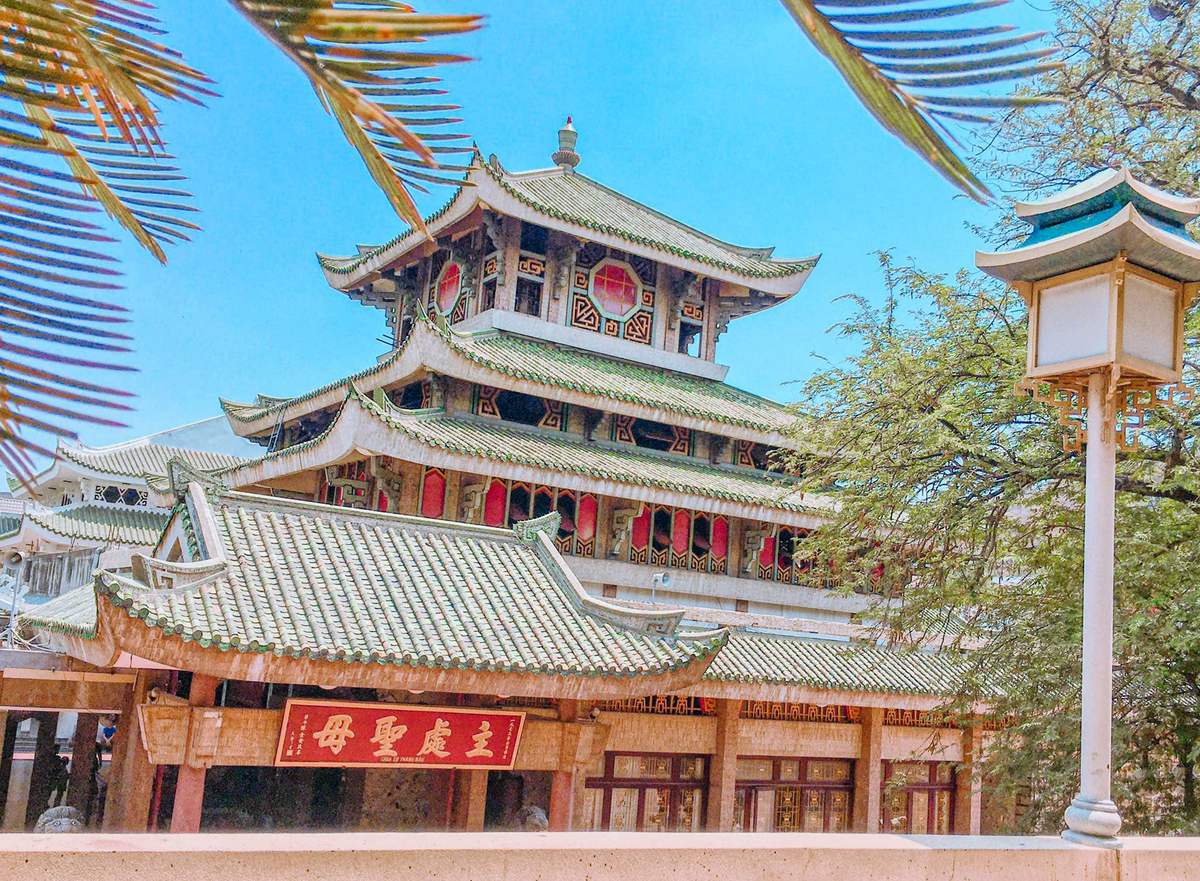 The front view of Ba Chua Xu Temple in Nui Sam, An Giang