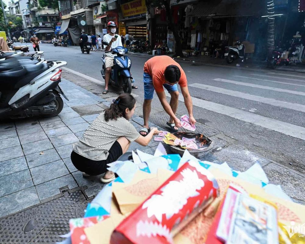 Burning joss paper in Vietnam Ghost Month