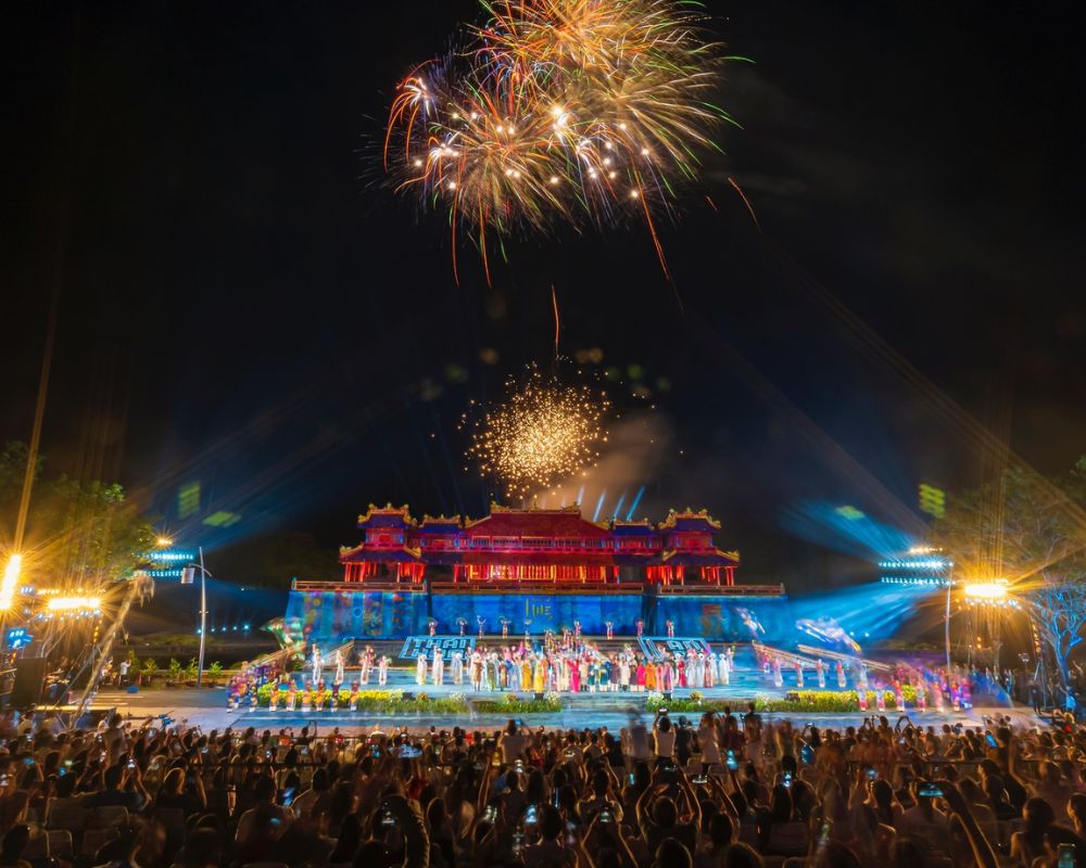 Firework shooting at the opening ceremony of Hue Festival