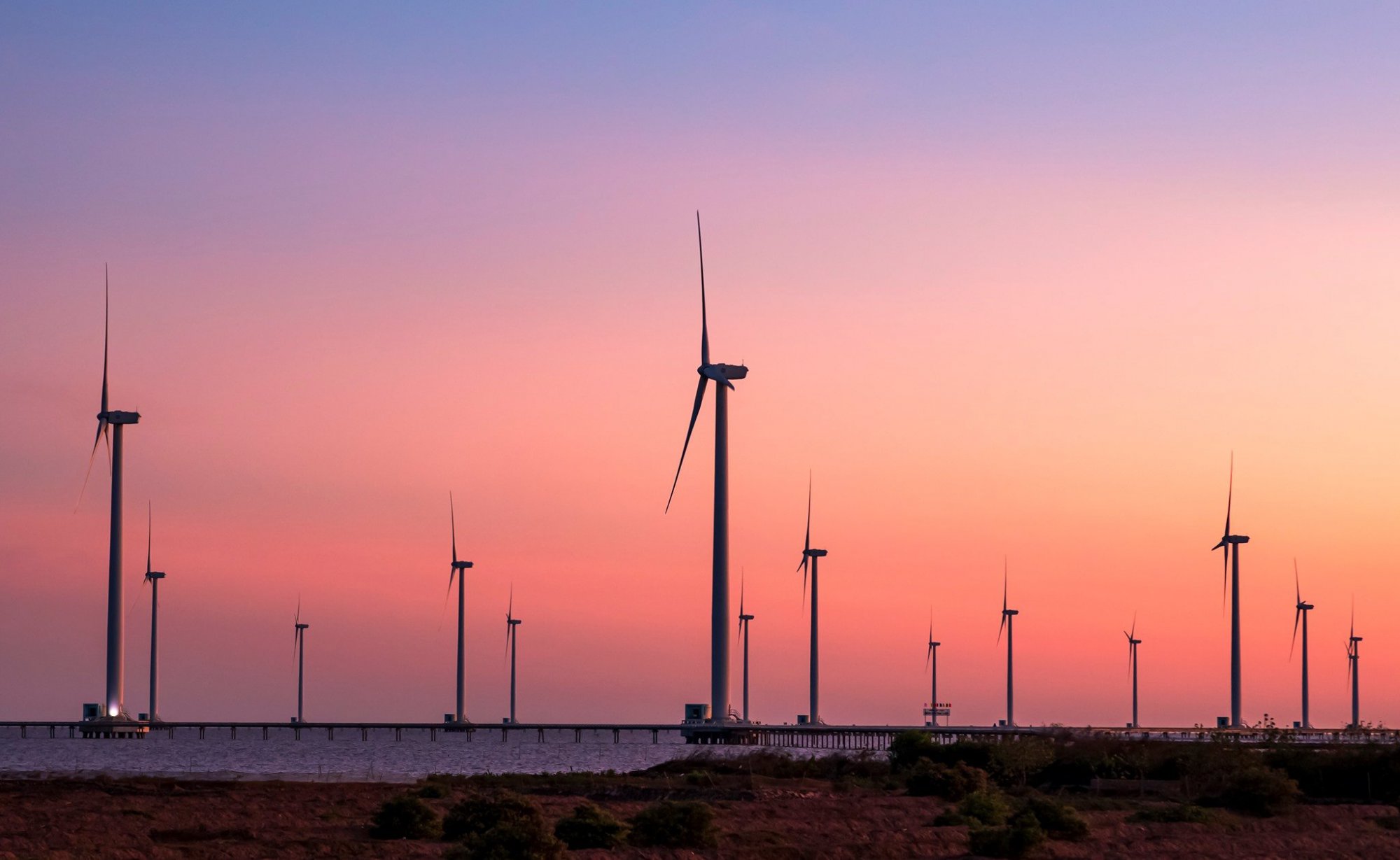 A grandiose sunset view of the Wind Farm