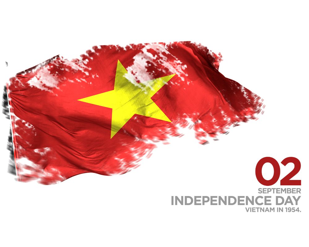 A flag Vietnam with the word independence on it